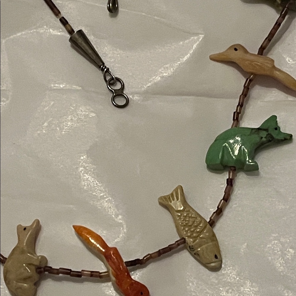 SOLD-Zuni Fetish Necklace carved stone animals-$40 - Picture 9 of 9